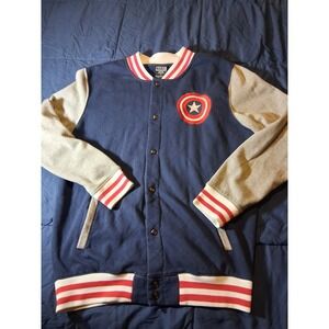 Marvel Captain America Varsity Jacket Size L Blue Gray‎ Red Superhero Bomber